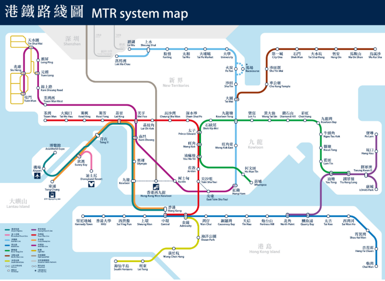 Linhas de metrô em Hong Kong